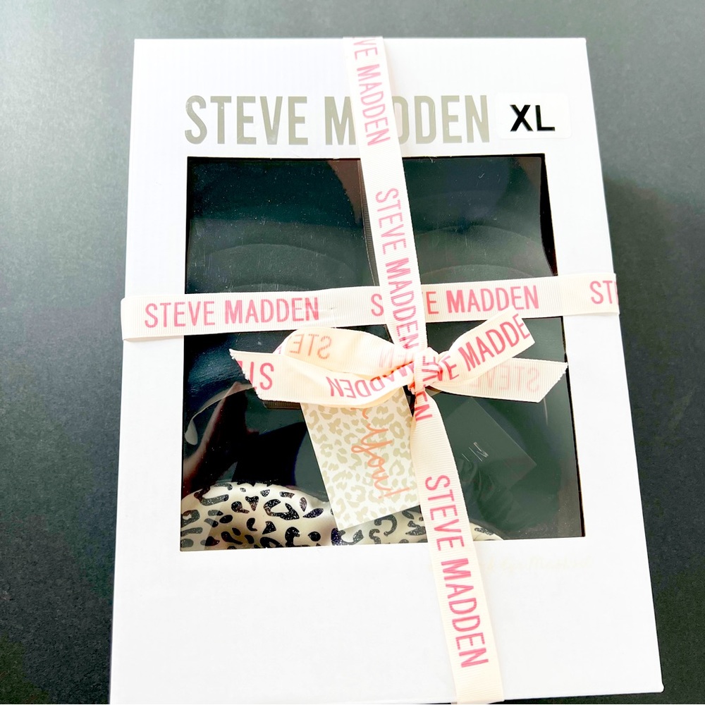 STEVE MADDEN black slippers & animal print eye mask GIFT SET New in Box 🎄🎁 NWT